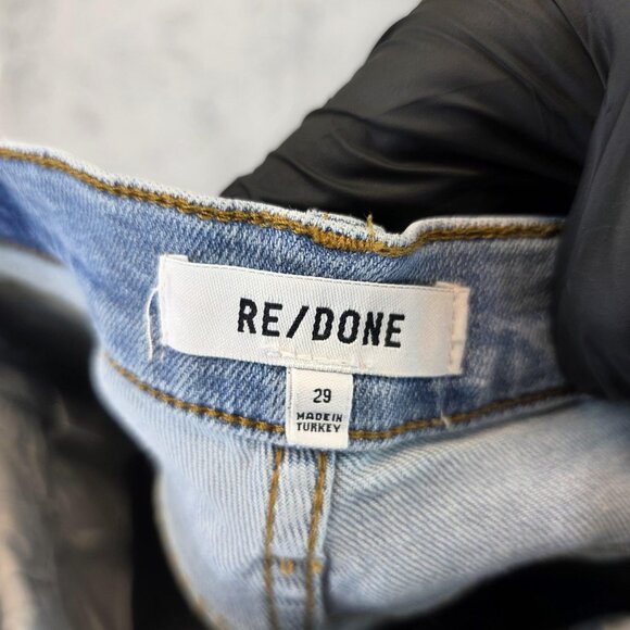 RE/DONE Jeans Womens 29 Blue Distressed Destroyed High Rise Button Fly Raw Hem - Picture 10 of 12